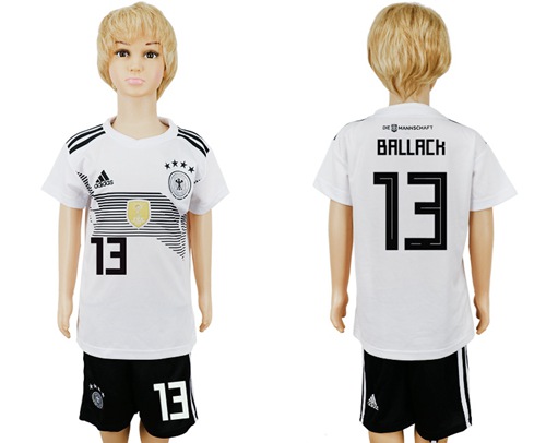 Germany #13 Ballack White Home Kid Soccer Country Jersey - Click Image to Close
